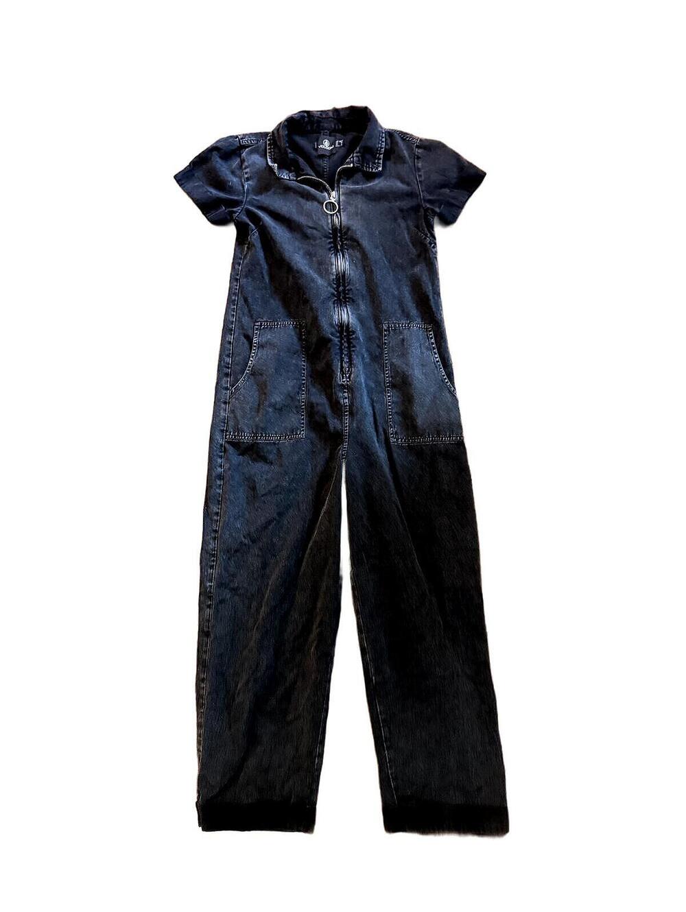 Volcom Black Short Sleeve Denim Jumpsuit